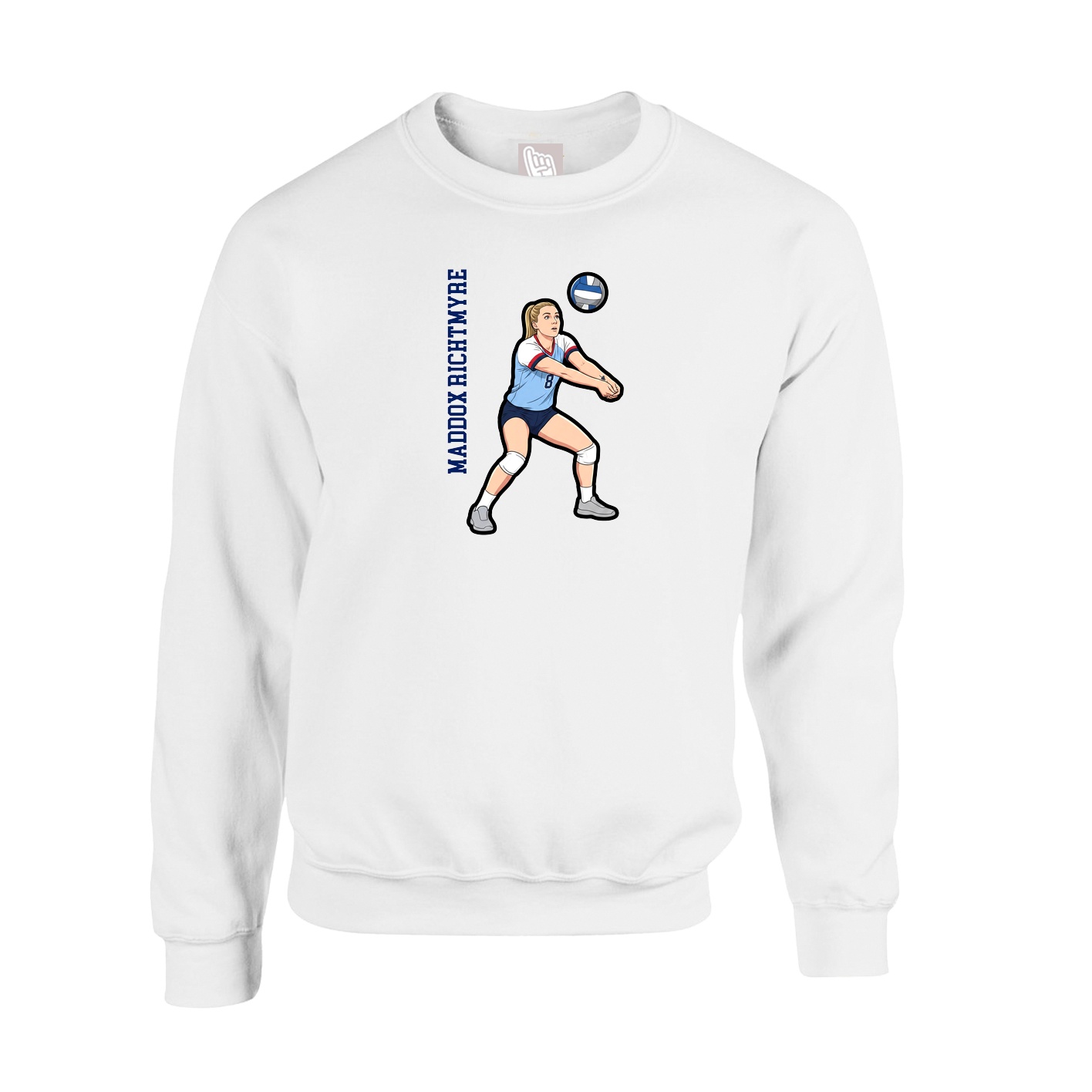 Fleece Crew — Name Vertical in White