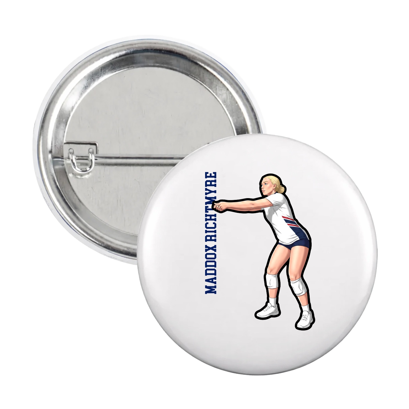 Game Day Button — Name Vertical in White