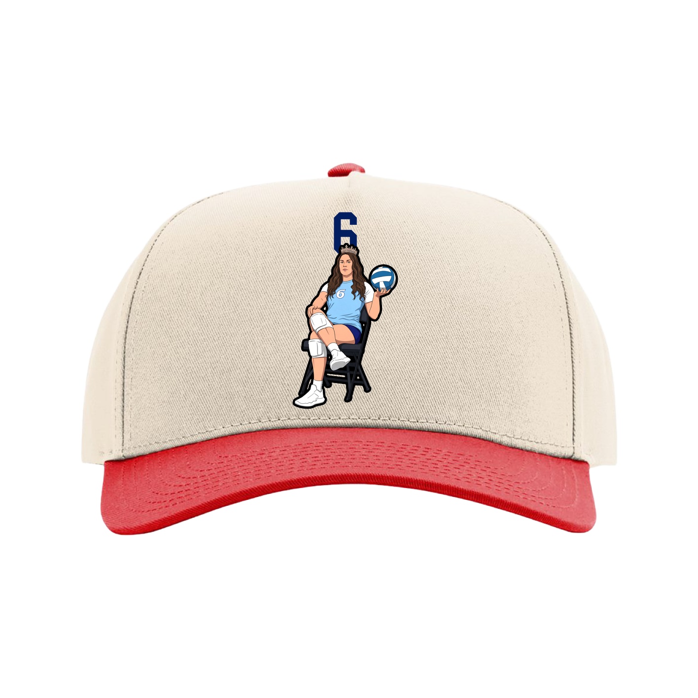 Full Fabric Five-Panel Champ Cap — Number Top in Cream/Red