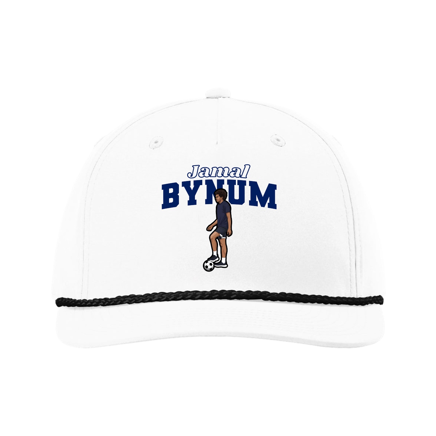 Five-Panel Classic Rope Cap — Name Arch in White