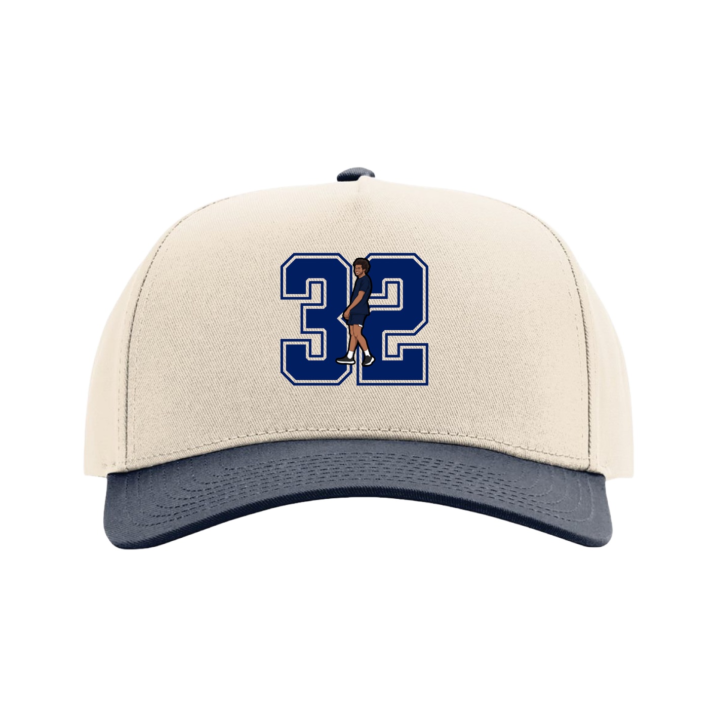 Full Fabric Five-Panel Champ Cap — Number in Cream/Navy