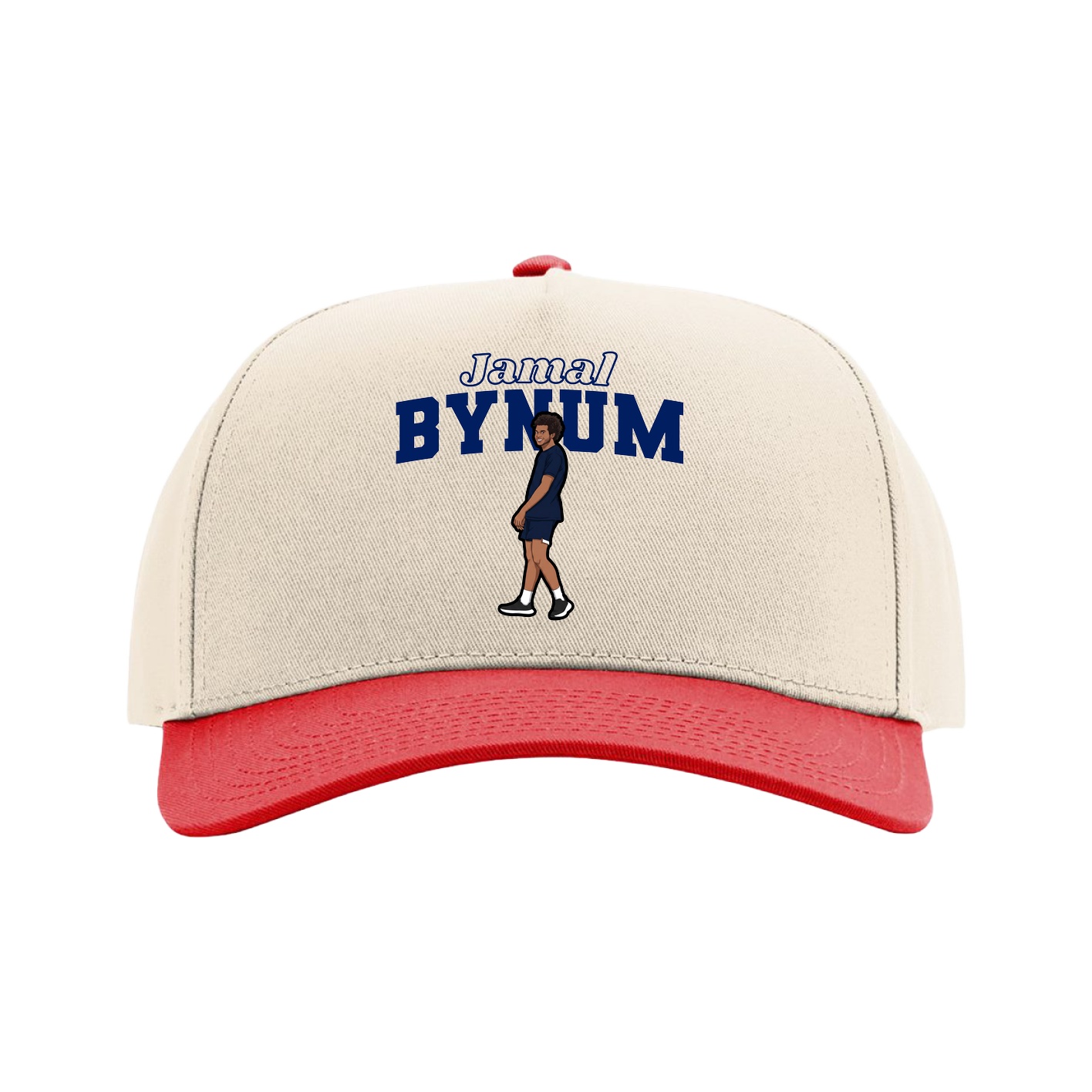 Full Fabric Five-Panel Champ Cap — Name Arch in Cream/Red