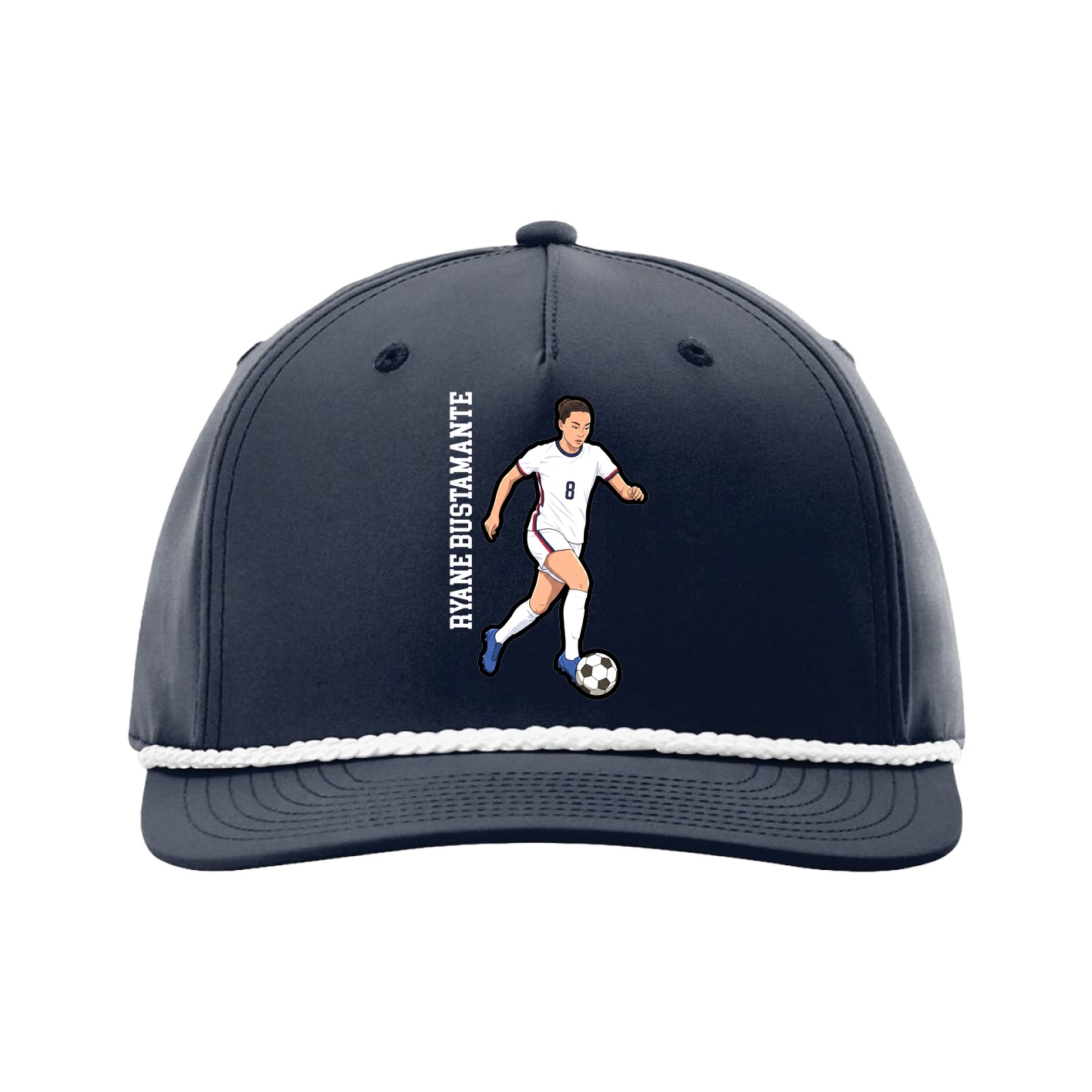 Five-Panel Classic Rope Cap — Name Vertical in Navy