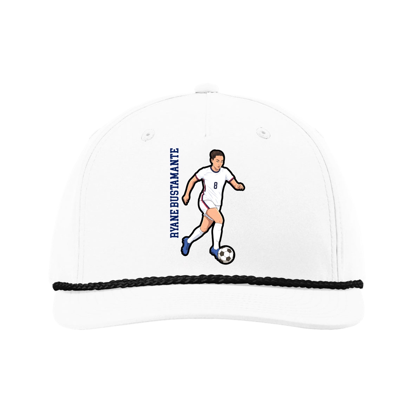 Five-Panel Classic Rope Cap — Name Vertical in White