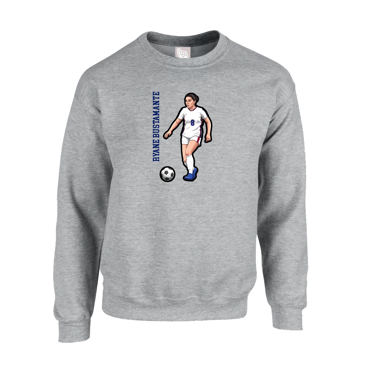 Fleece Crew — Name Vertical in Grey