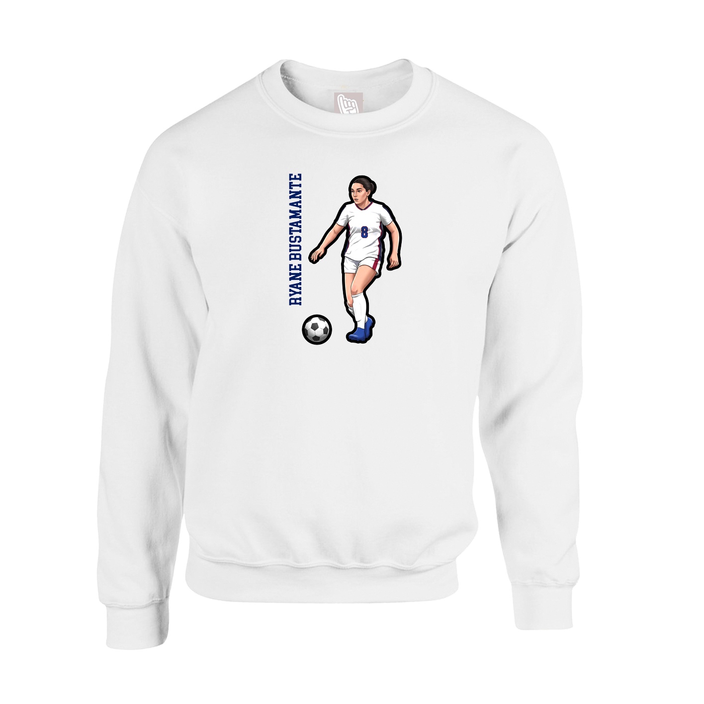 Fleece Crew — Name Vertical in White