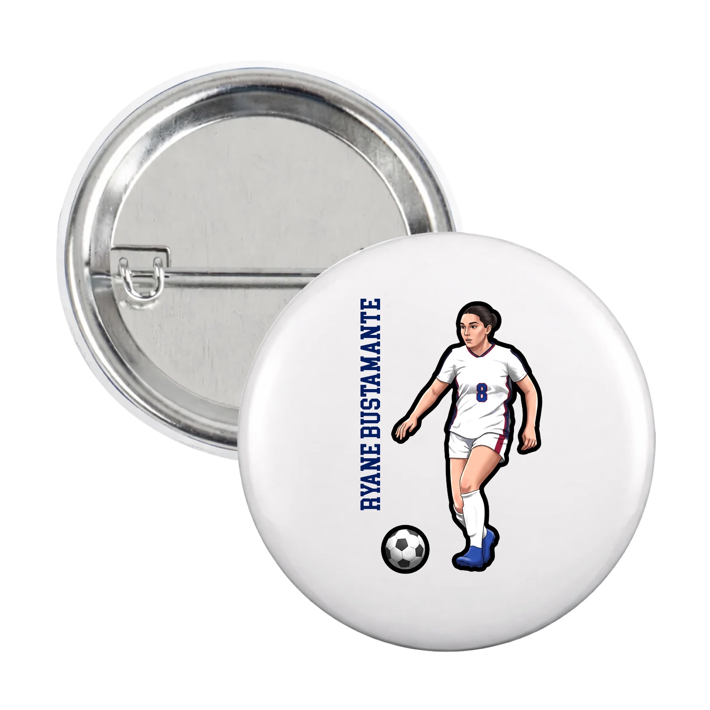 Game Day Button — Name Vertical in White