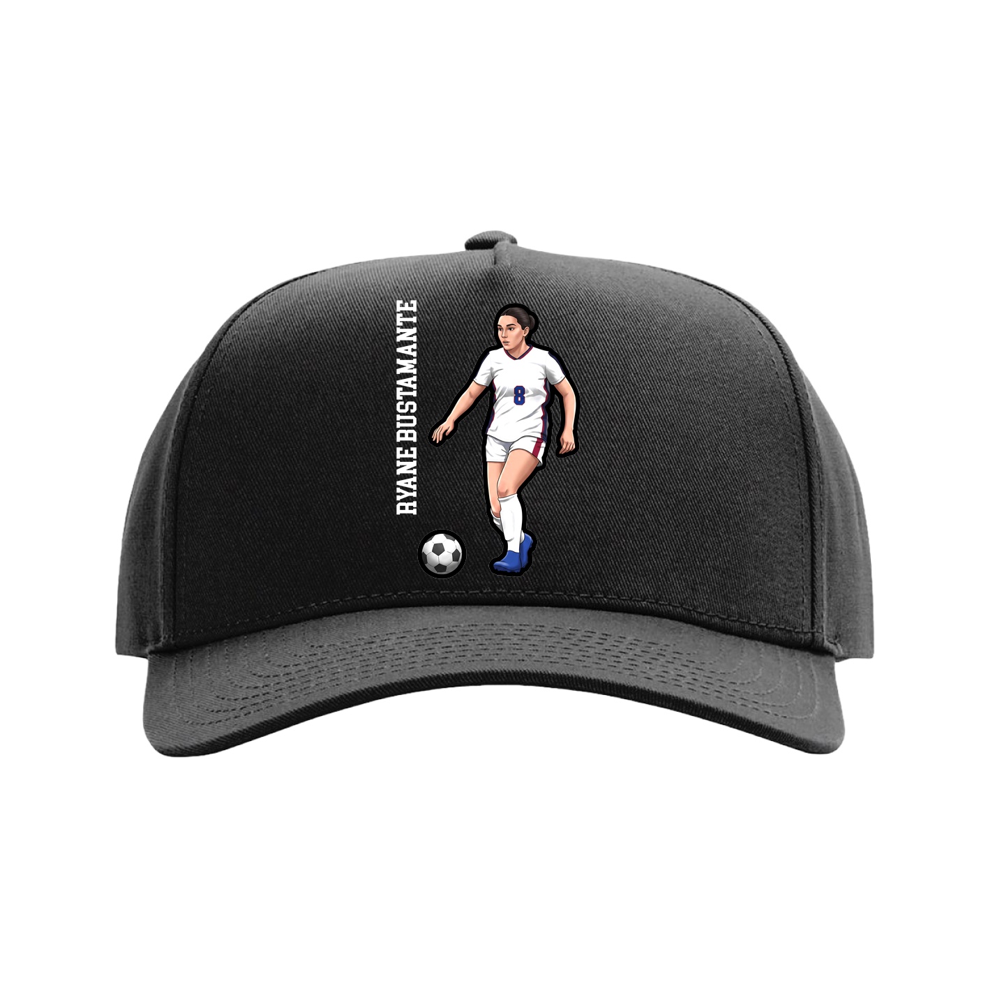 Full Fabric Five-Panel Champ Cap — Name Vertical in Black