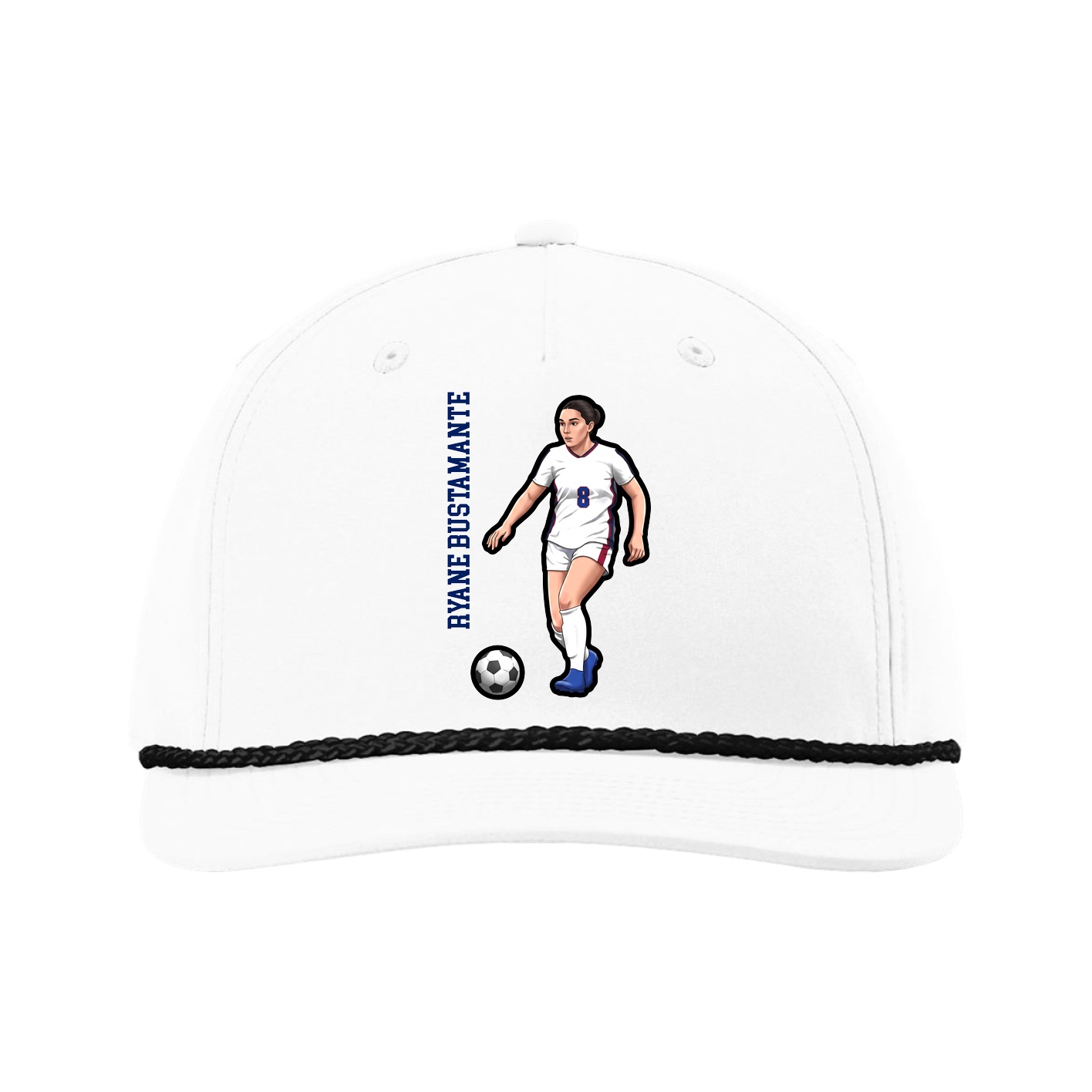 Five-Panel Classic Rope Cap — Name Vertical in White