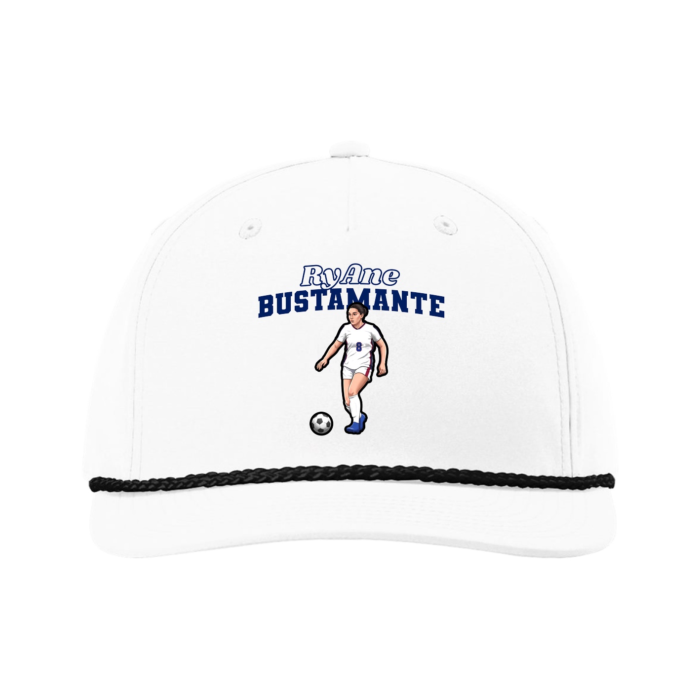Five-Panel Classic Rope Cap — Name Arch in White