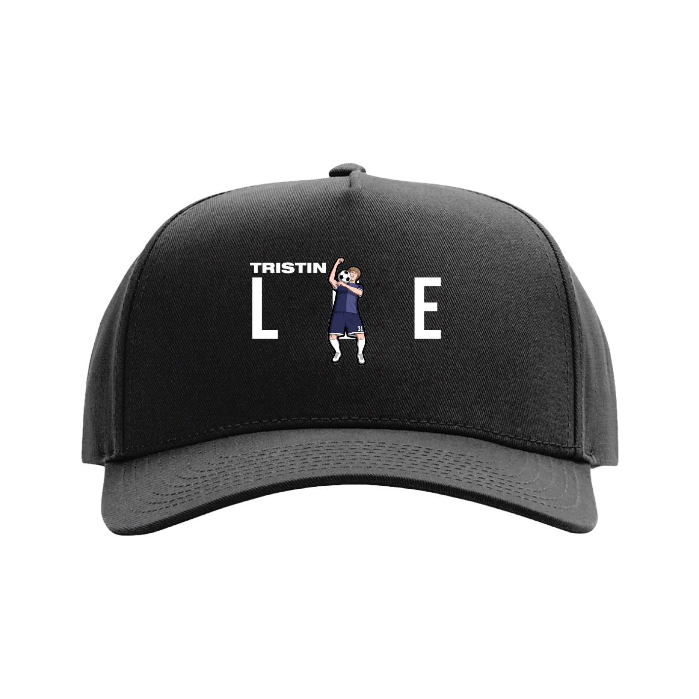 Full Fabric Five-Panel Champ Cap — Player Name in Black