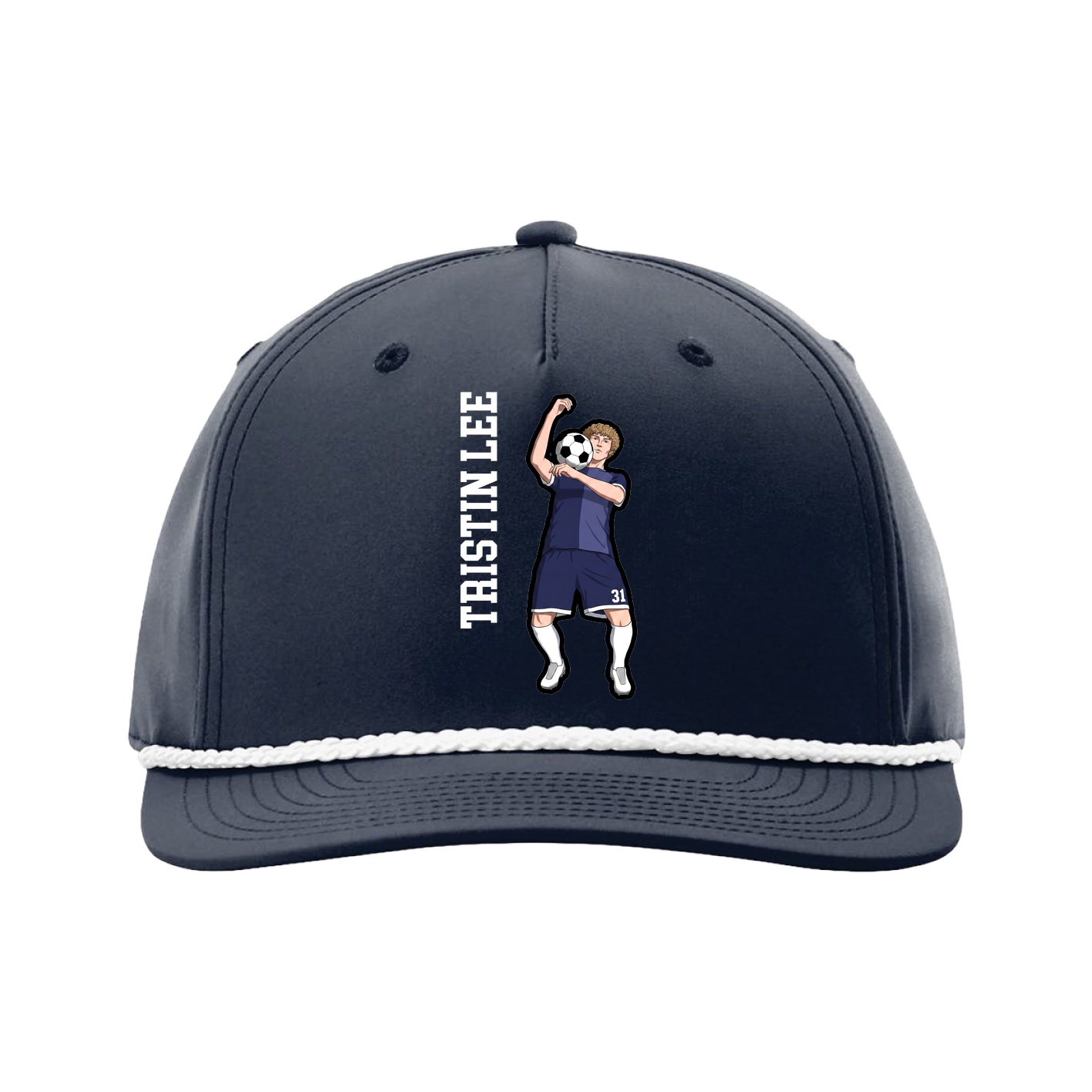 Five-Panel Classic Rope Cap — Name Vertical in Navy
