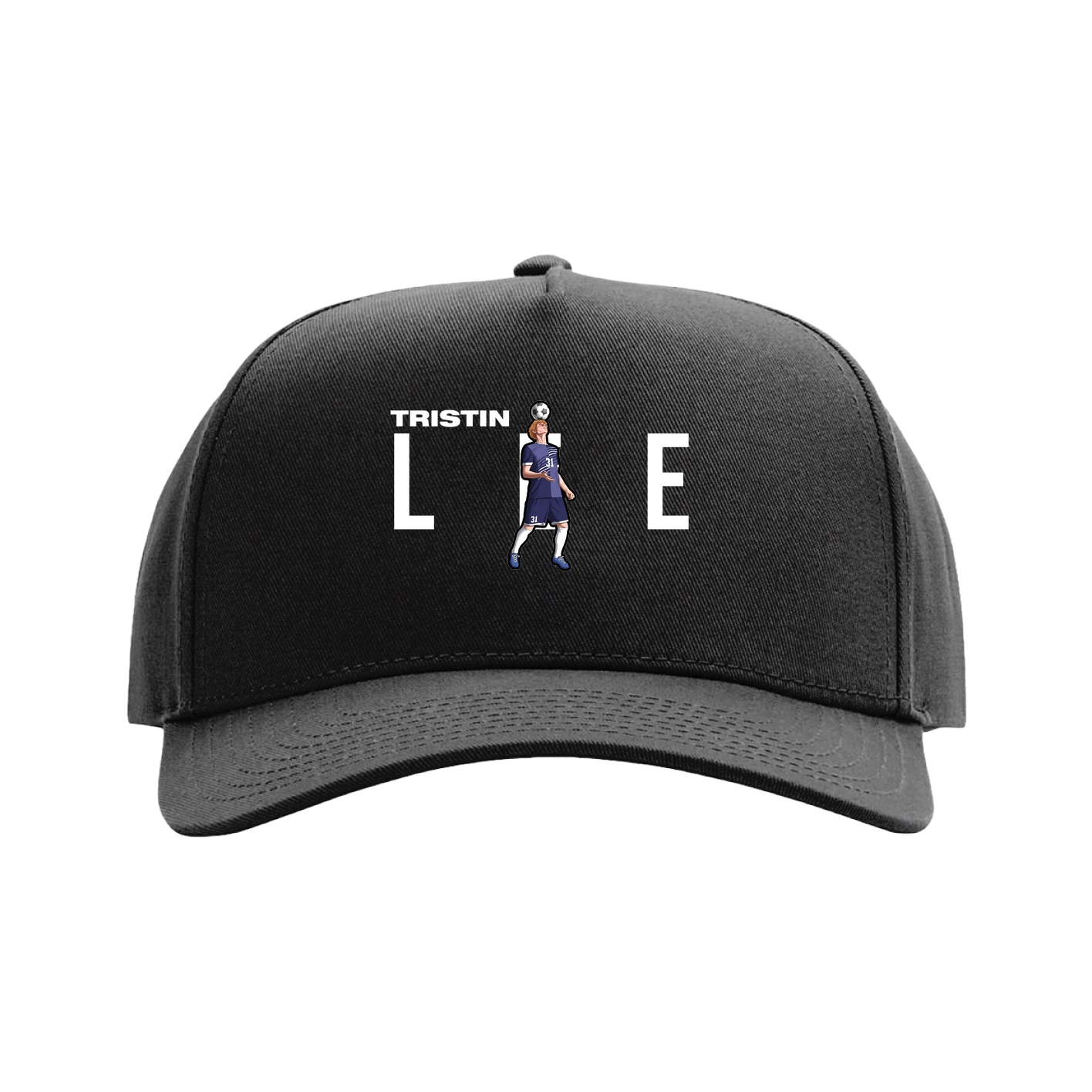 Full Fabric Five-Panel Champ Cap — Player Name in Black