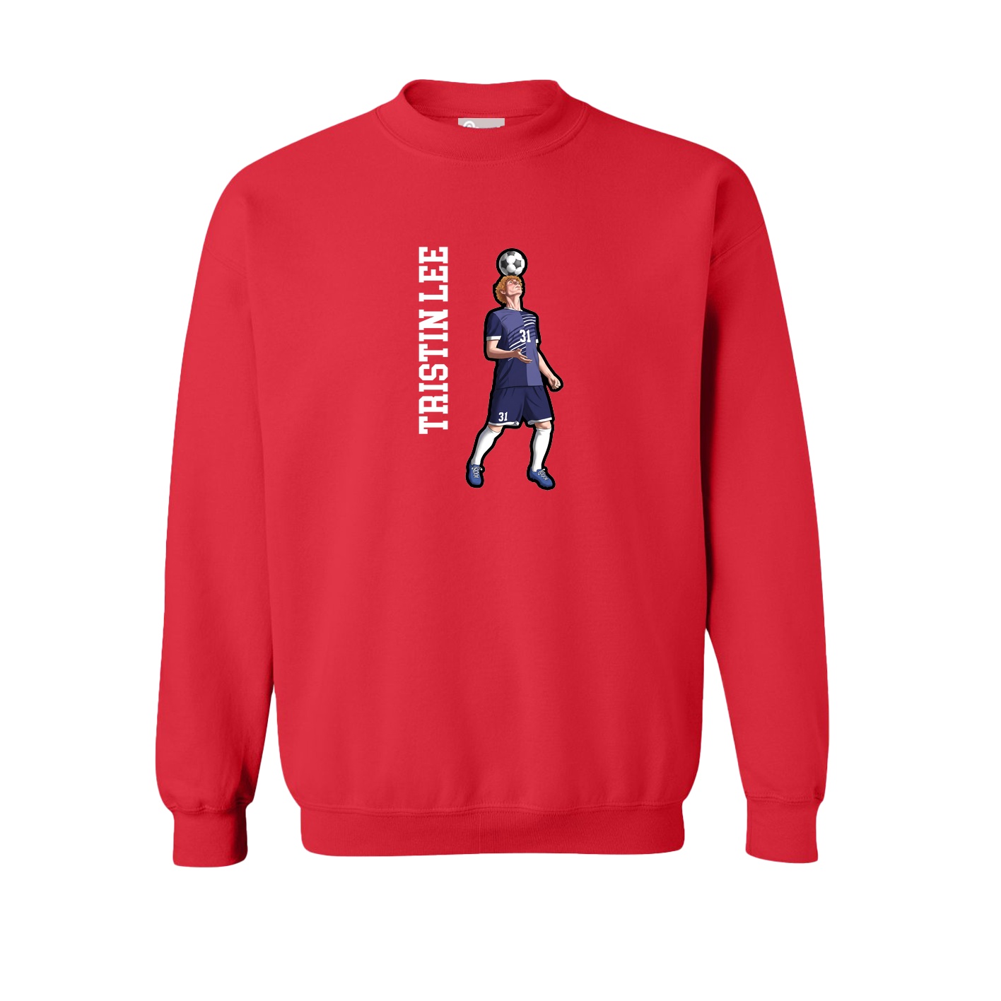 Fleece Crew — Name Vertical in Red