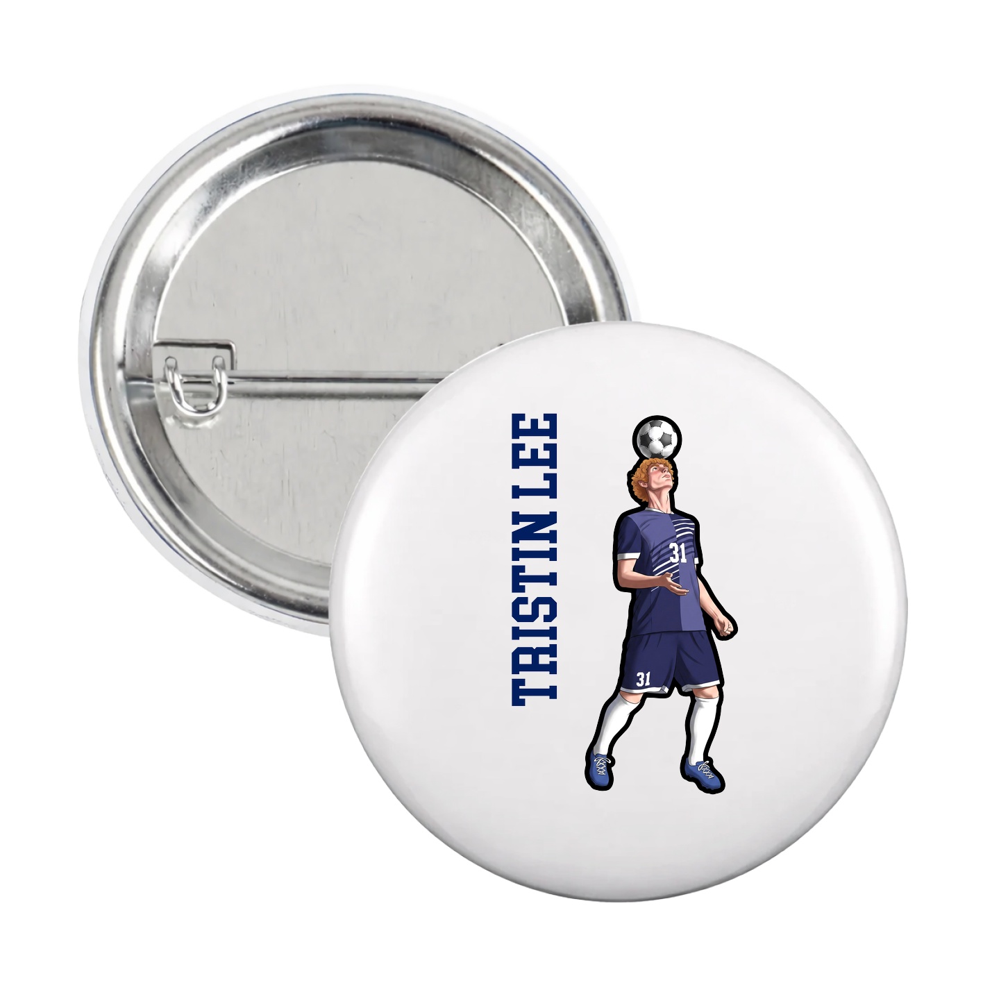 Game Day Button — Name Vertical in White