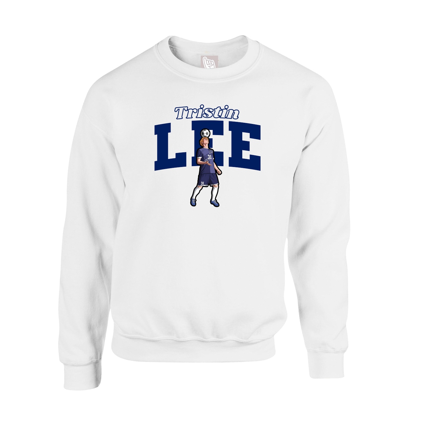 Fleece Crew — Name Arch in White