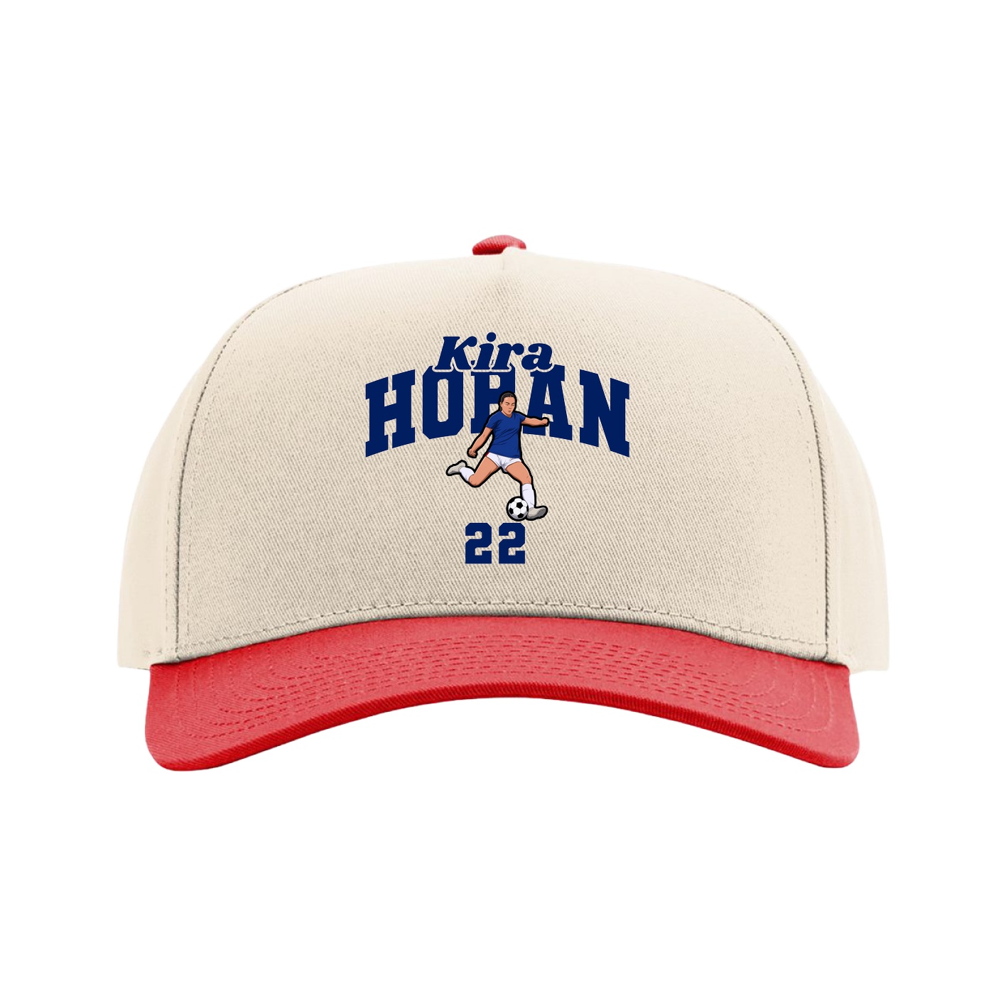 Full Fabric Five-Panel Champ Cap — Signature Arch in Cream/Red