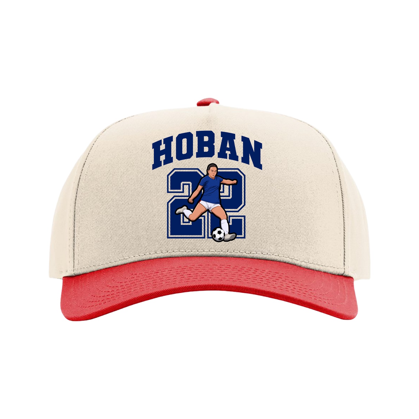 Full Fabric Five-Panel Champ Cap — Number in Cream/Red