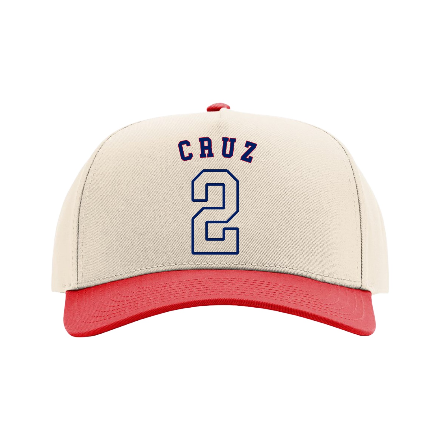 Full Fabric Five-Panel Champ Cap — Shirsey Arch in Cream/Red