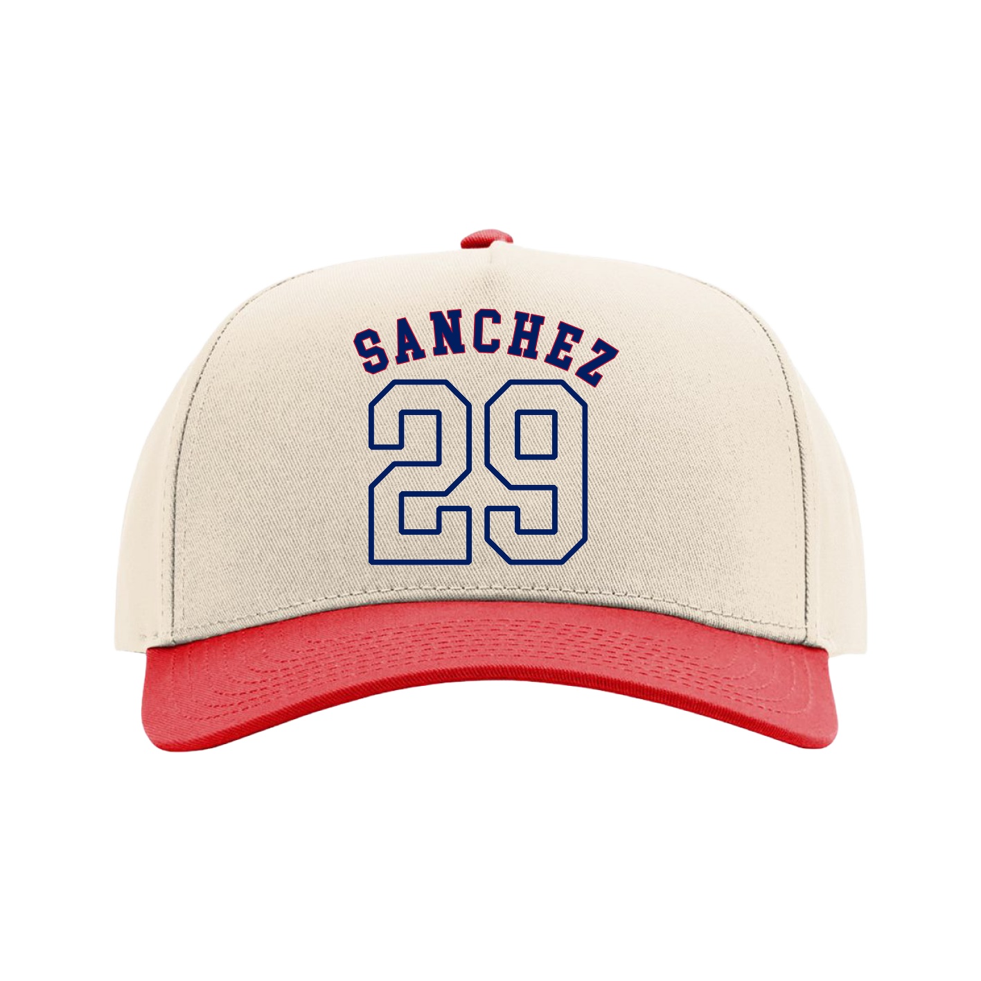 Full Fabric Five-Panel Champ Cap — Shirsey Arch in Cream/Red