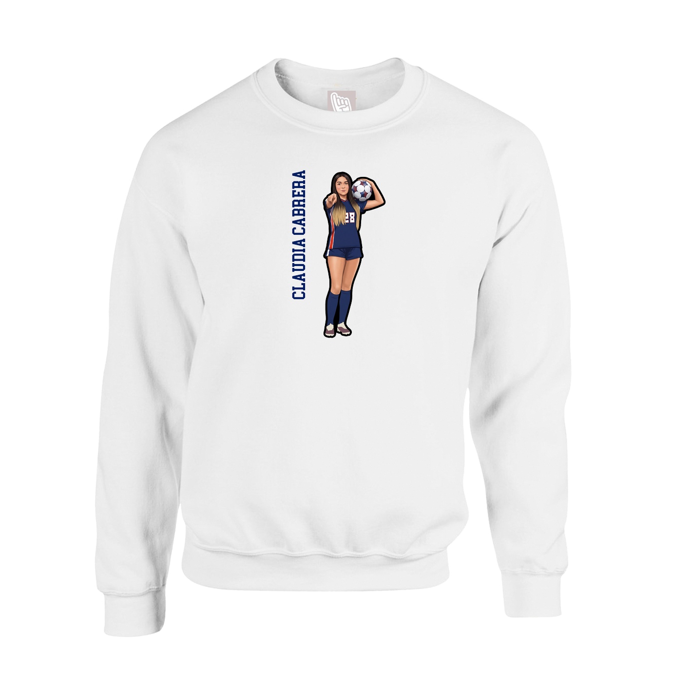 Fleece Crew — Name Vertical in White