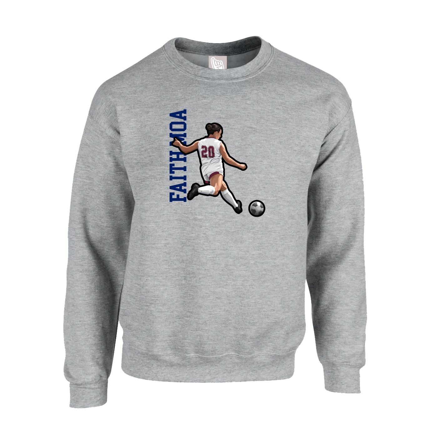 Fleece Crew — Name Vertical in Grey