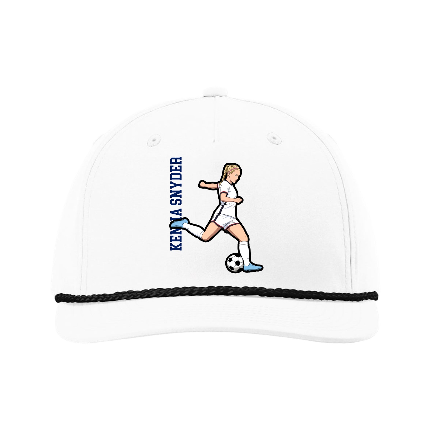 Five-Panel Classic Rope Cap — Name Vertical in White