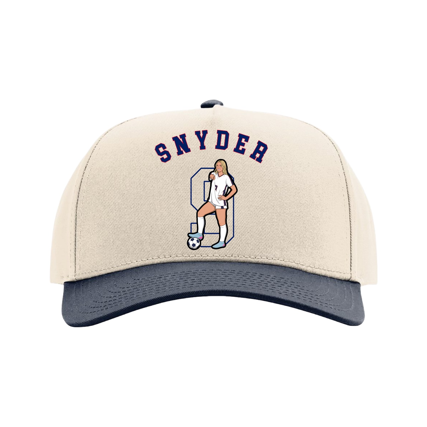 Full Fabric Five-Panel Champ Cap — Shirsey Arch in Cream/Navy