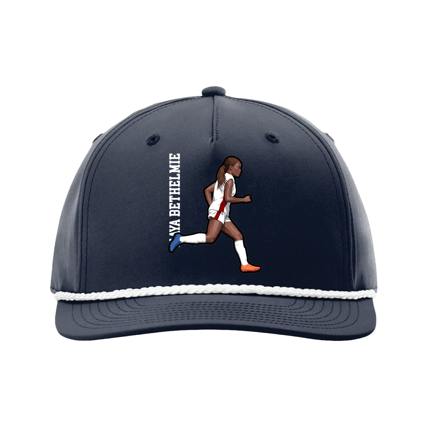 Five-Panel Classic Rope Cap — Name Vertical in Navy