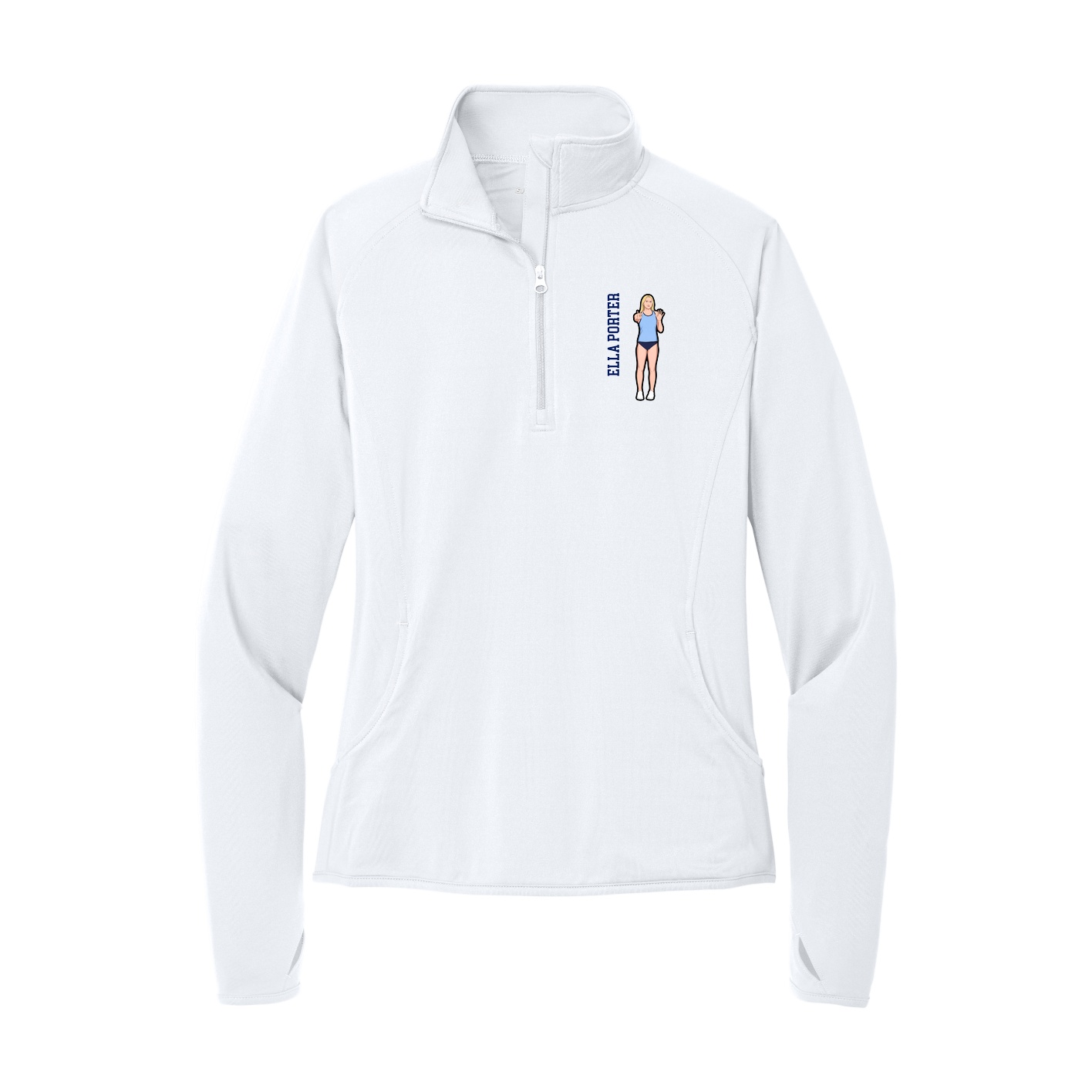 Women's Q-Zip Pullover — Name Vertical in White
