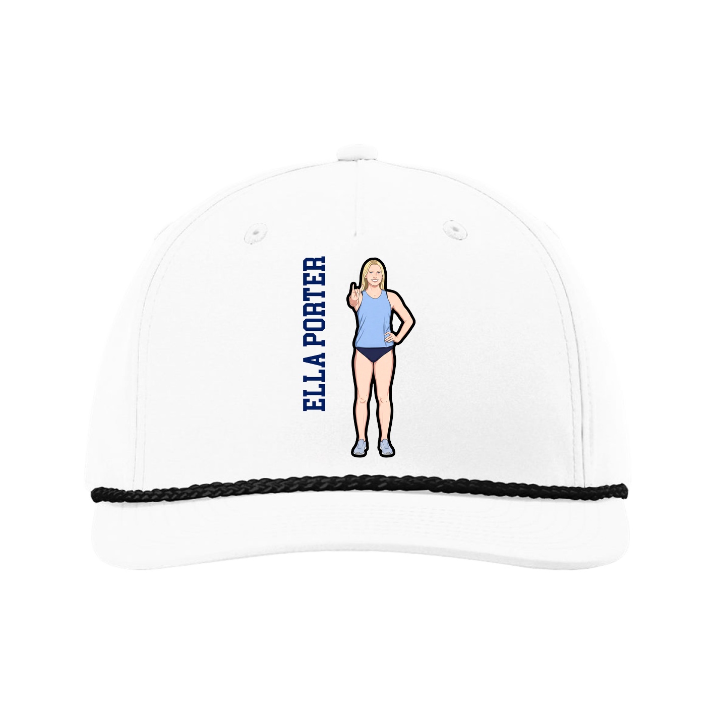 Five-Panel Classic Rope Cap — Name Vertical in White