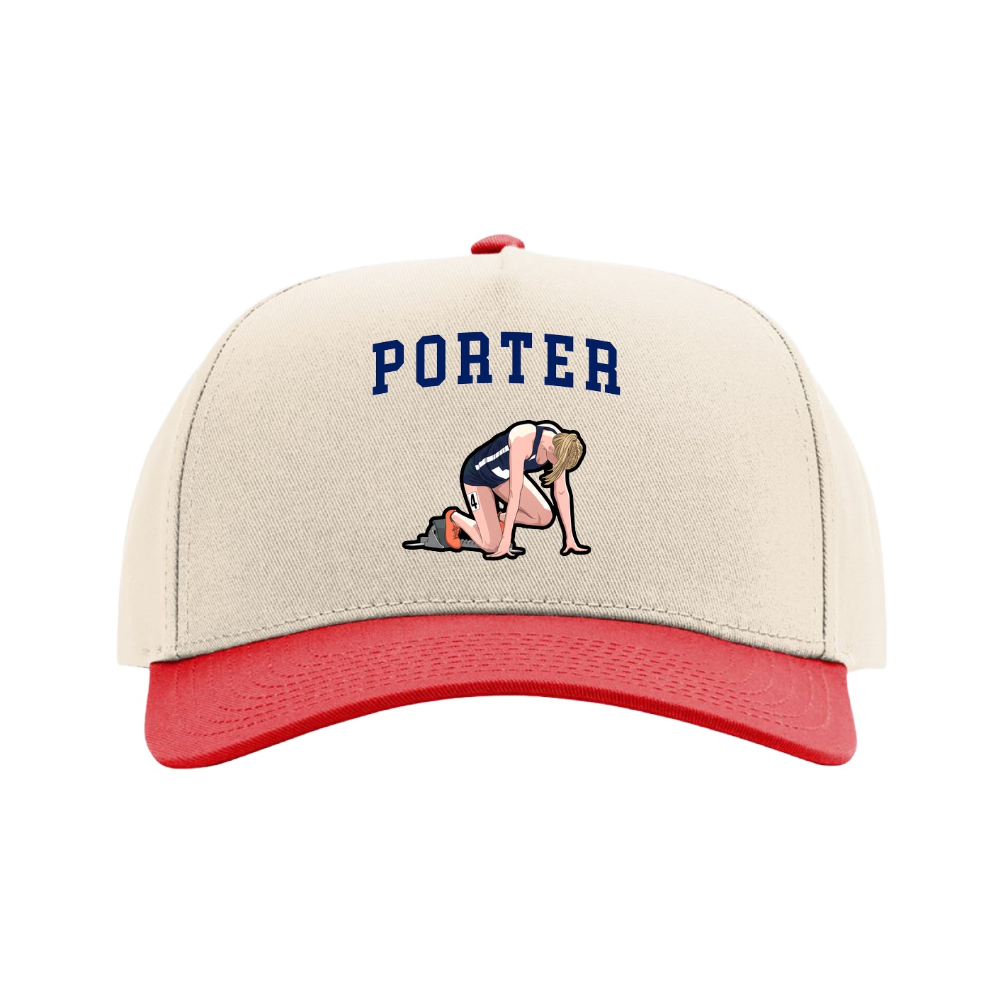 Full Fabric Five-Panel Champ Cap — Shirsey in Cream/Red