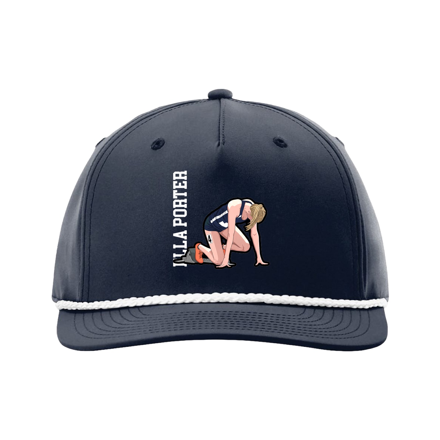 Five-Panel Classic Rope Cap — Name Vertical in Navy