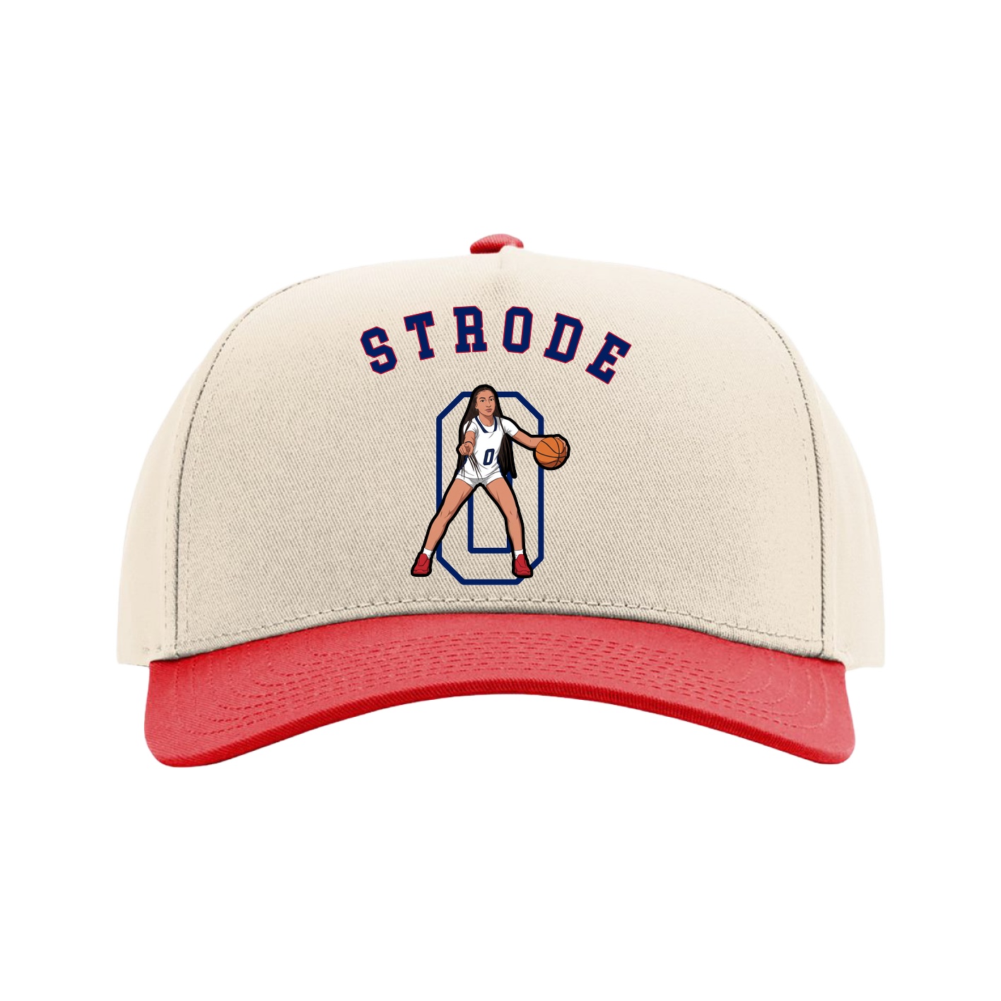 Full Fabric Five-Panel Champ Cap — Shirsey Arch in Cream/Red