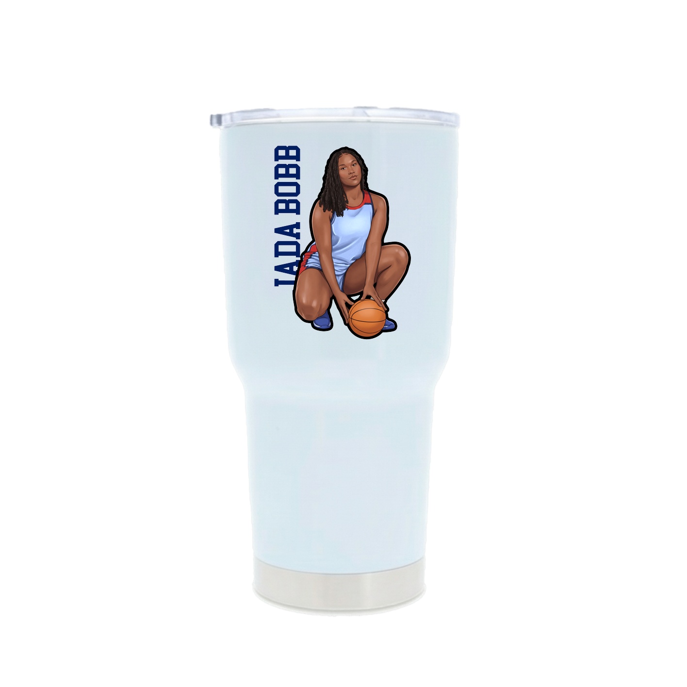 30oz Stainless Steel Tumbler — Name Vertical in White