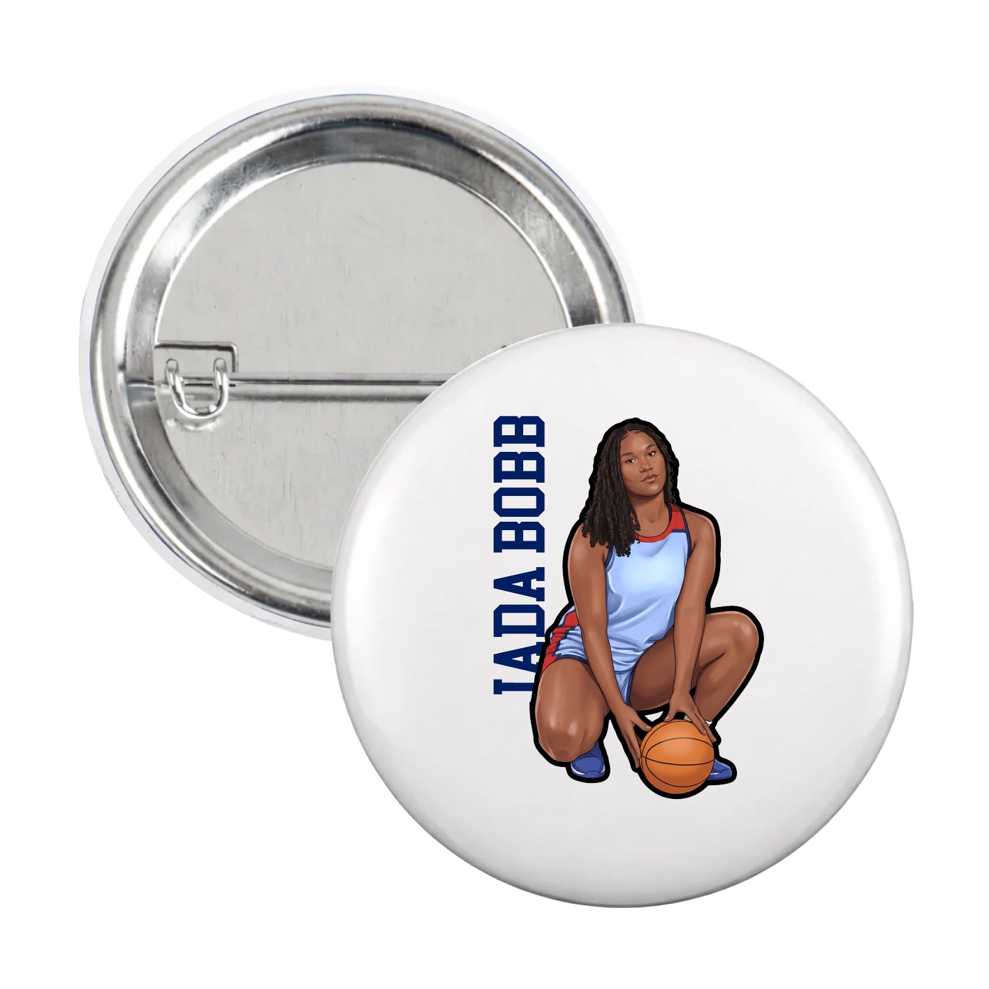 Game Day Button — Name Vertical in White