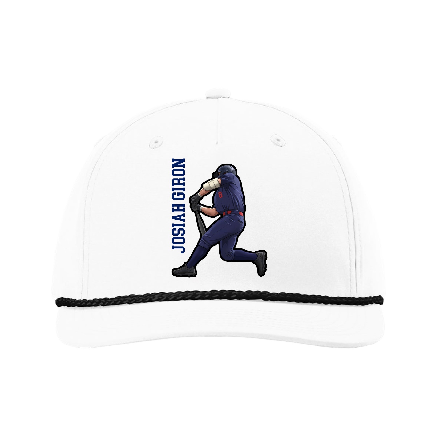 Five-Panel Classic Rope Cap — Name Vertical in White