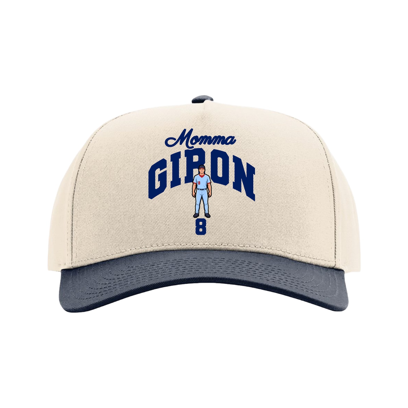 Full Fabric Five-Panel Champ Cap — Mothers Day Arch in Cream/Navy