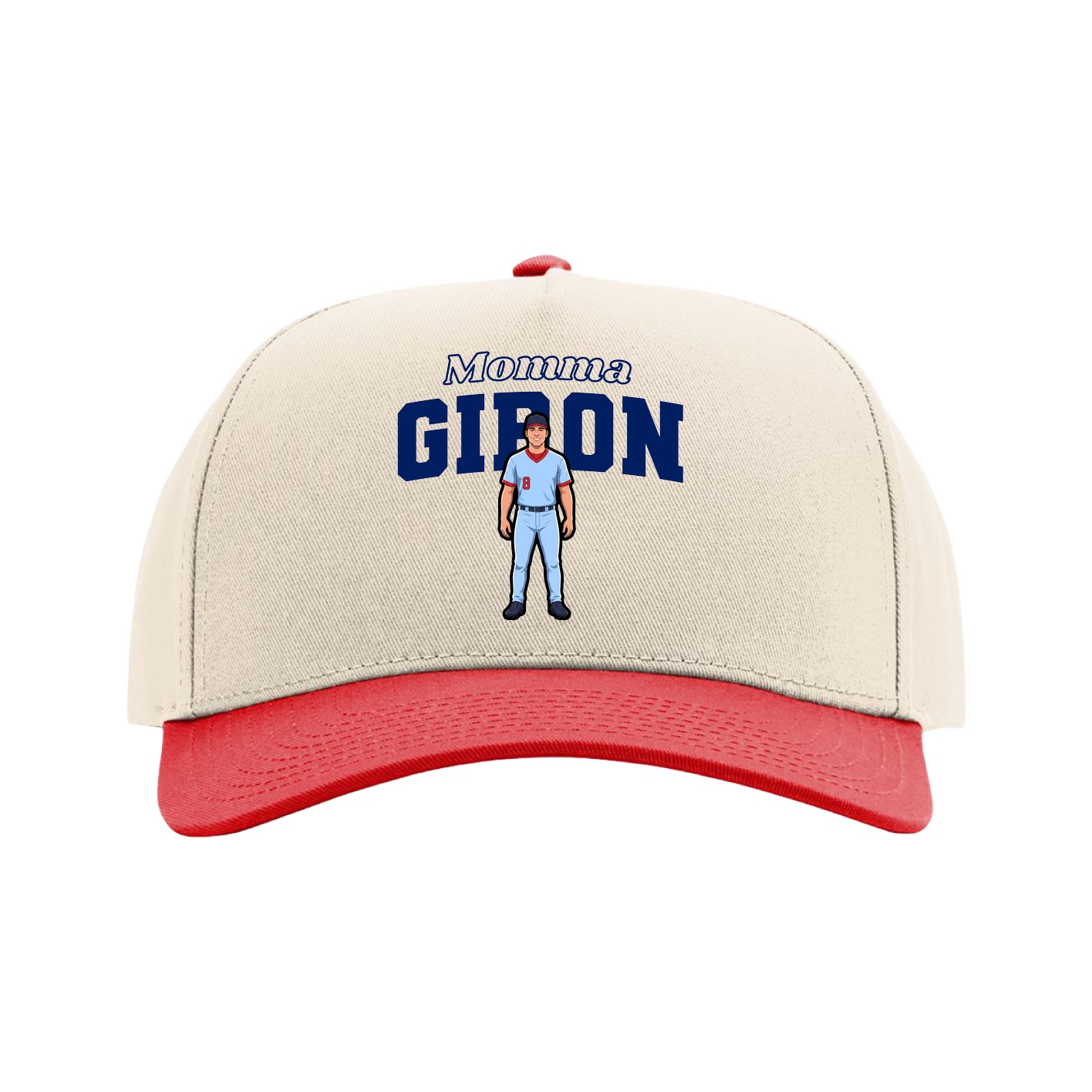 Full Fabric Five-Panel Champ Cap — Mothers Day Block in Cream/Red