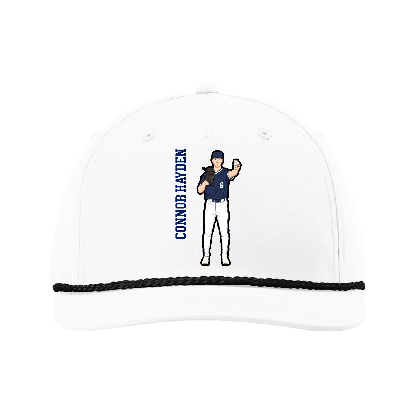 Five-Panel Classic Rope Cap — Name Vertical in White