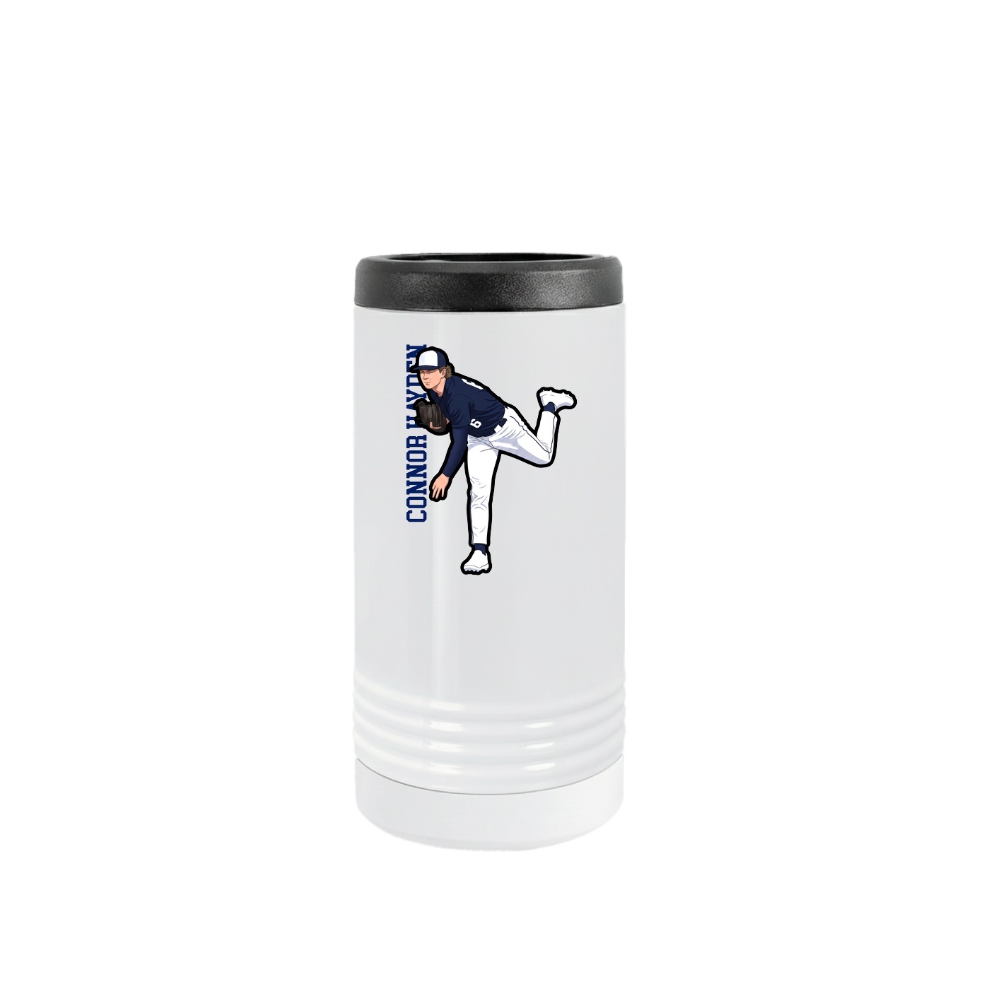 Slim Beverage Holder — Name Vertical in White