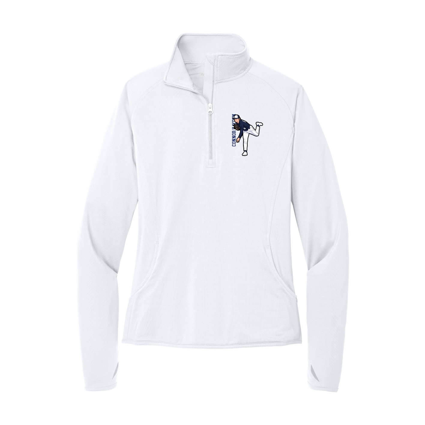 Women's Q-Zip Pullover — Name Vertical in White
