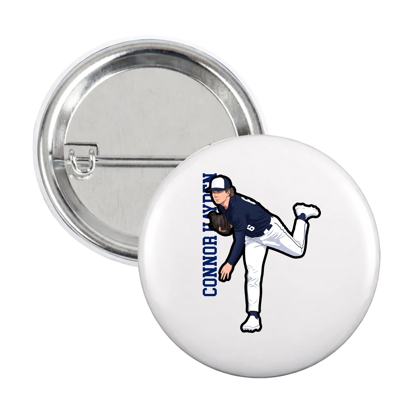 Game Day Button — Name Vertical in White