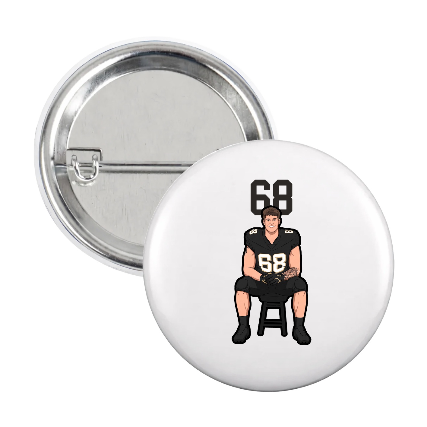 Game Day Button — Number Top in White