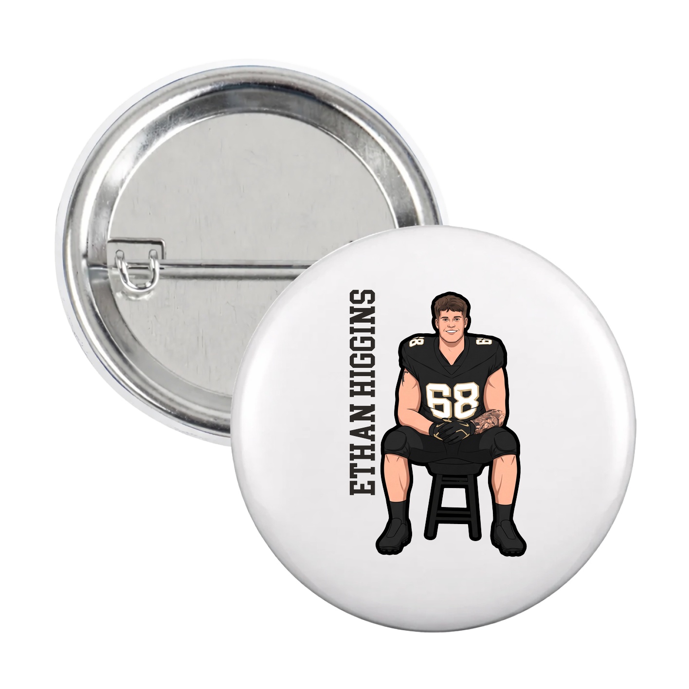 Game Day Button — Name Vertical in White