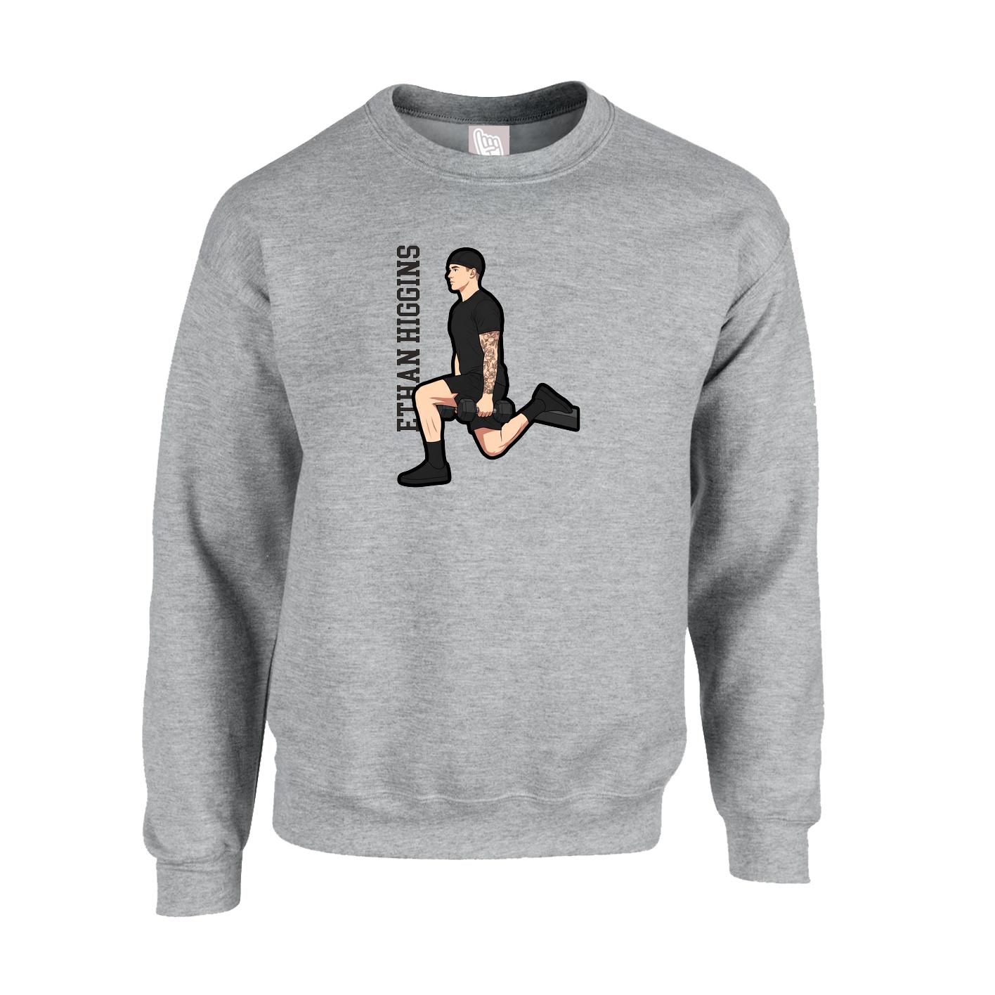 Fleece Crew — Name Vertical in Grey