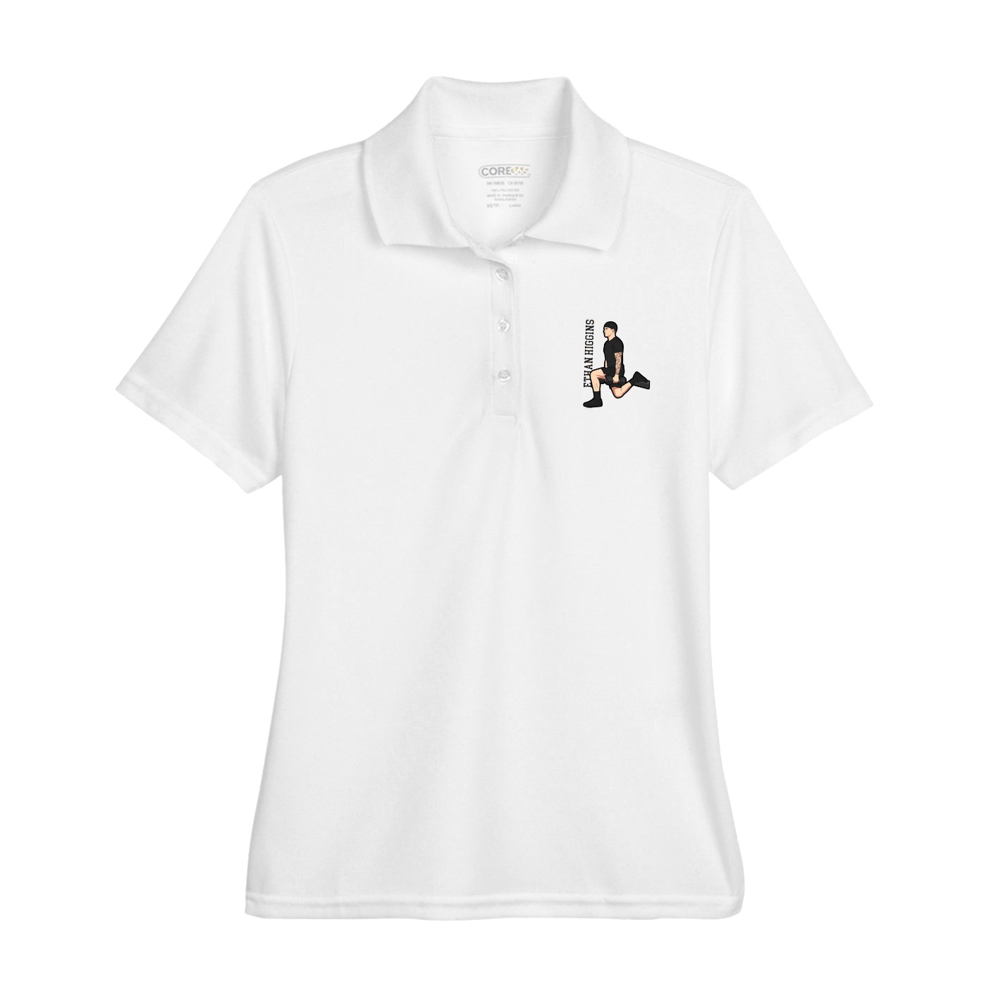 Womens Performance Polo — Name Vertical in White
