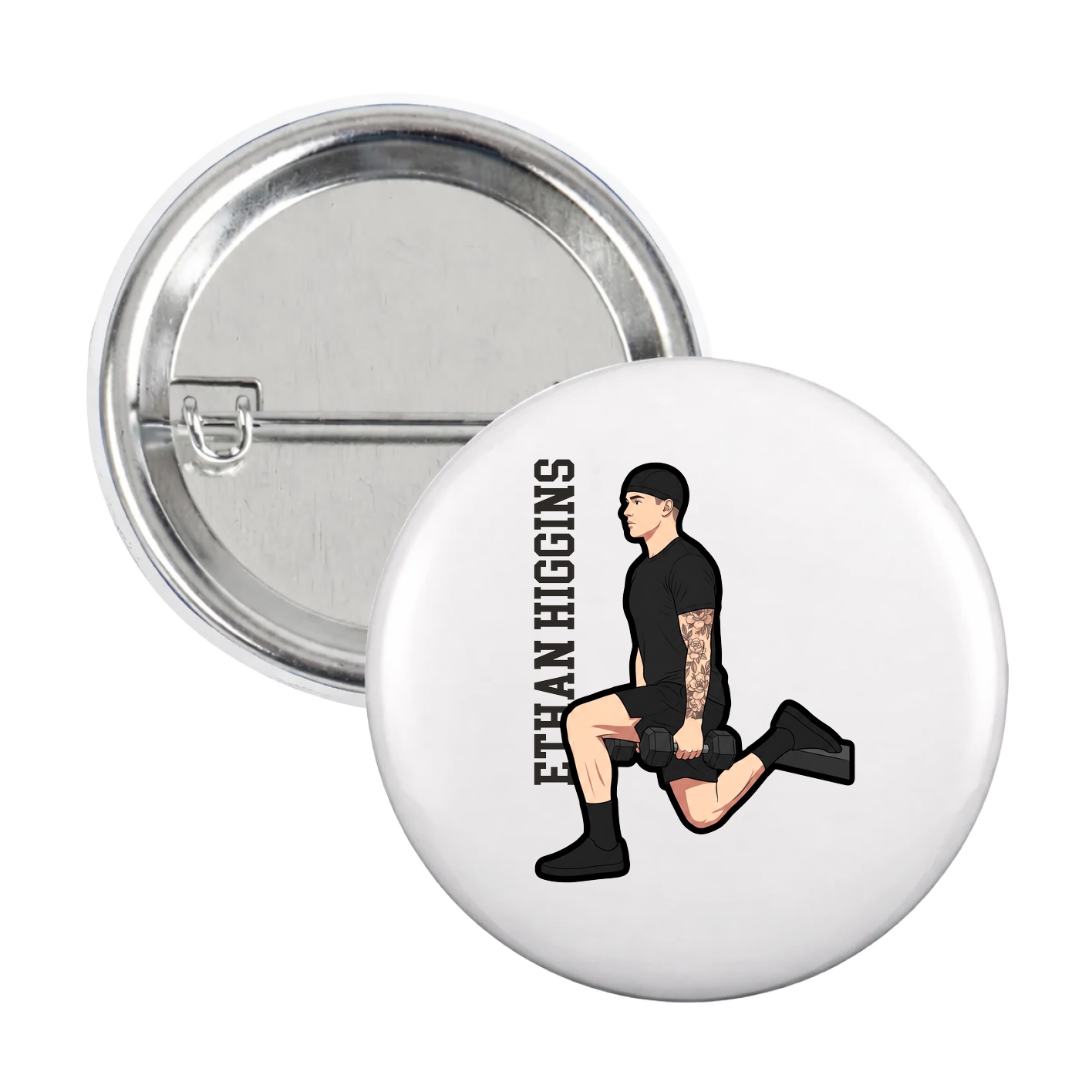 Game Day Button — Name Vertical in White