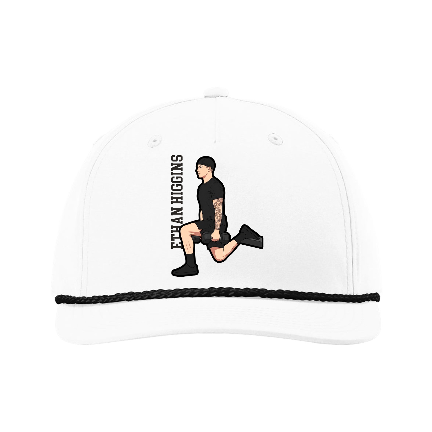 Five-Panel Classic Rope Cap — Name Vertical in White