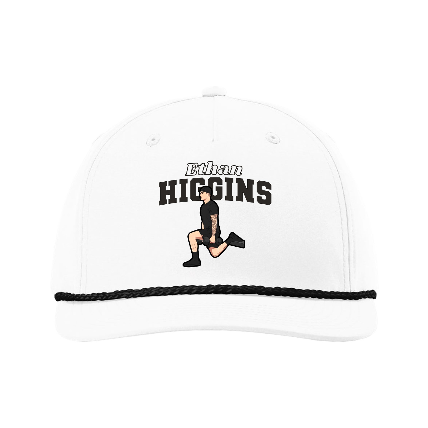 Five-Panel Classic Rope Cap — Name Arch in White